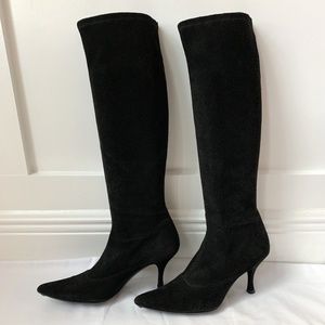 Stuart Weitzman Black Suede Pull-on Knee-high Boot